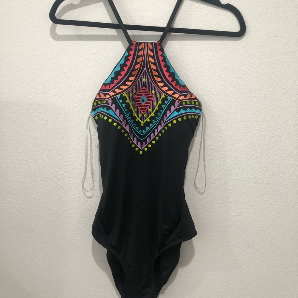 Laundry By Shelli Segal Womens Small Black Embroidered One Piece bikini